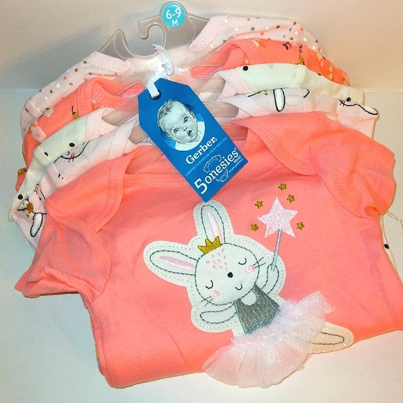 NWT Gerber 5 Pack Ballerina/Bunny Theme Short Sleeve Onesies Set☆6-9mo☆ - Picture 8 of 15